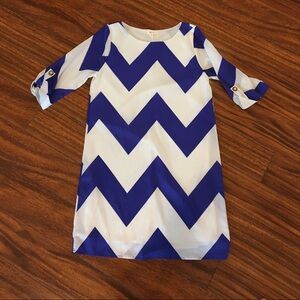 Blue and white chevron print dress